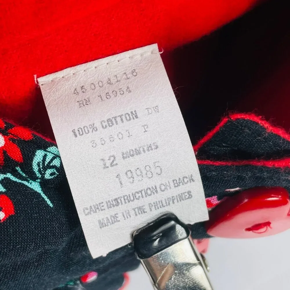 Vintage Baby Girls Black + Red Heart + Floral Print Winter Puffer Coat 12m